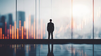 Quiet Business Decision Moment with Blurred Financial Charts