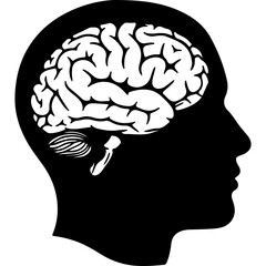 Human head silhouette with brain with transparent background