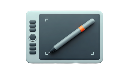 Graphic Tablet with Stylus Pen on White Background