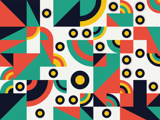 Vibrant Geometric Pattern With Circles Arcs And Triangles