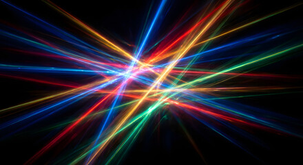 Vivid Light Streaks in Dynamic Motion with Bright Neon Colors and Futuristic Abstract Design for Technology and