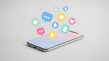 Modern Smartphone with Floating Social Media Notification Icons Representing Global Digital Marketing