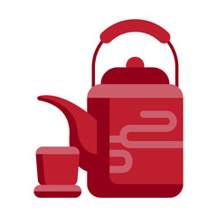 Red teapot and teacup icon symbolizing warmth, harmony, hospitality, and good fortune. Perfect for Lunar New Year, Chinese New Year, and Asian cultural concepts