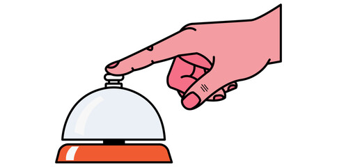 Call to Action: A close-up illustration of a hand pressing a service bell, symbolizing immediate attention and summoning assistance.