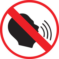 No Talking Allowed Sign with Red Prohibition Symbol Isolated on White Background, Silence Requirement Warning Icon for Quiet Zones and Regulation Concepts.
