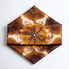 Abstract floral textile art with earth tone colors isolated on a white backdrop