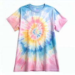 Vibrant Tie-Dye T-Shirt Exhibiting a Colorful Radial Pattern on White Background