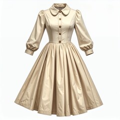 Vintage-inspired beige dress with classic design elements on a clean white backdrop