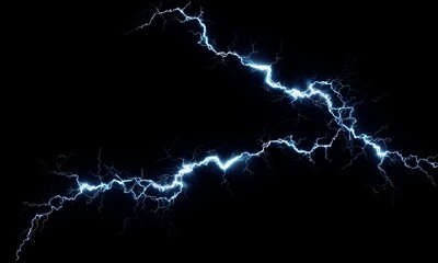 Blue Lightning on Black Background with Copy Space for Storm, Energy