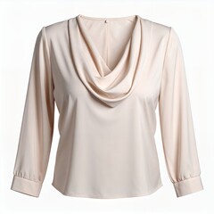 Elegant draped neckline blouse in a soft neutral tone isolated on white background