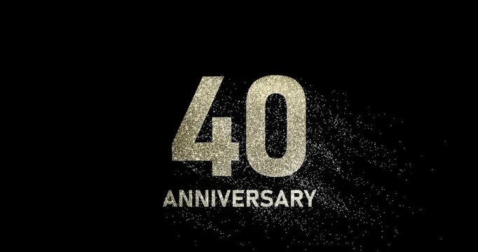 40 years anniversary, glitter numbers, gold shimmer particles falling from number 40, jubilee or birthday celebration, footage