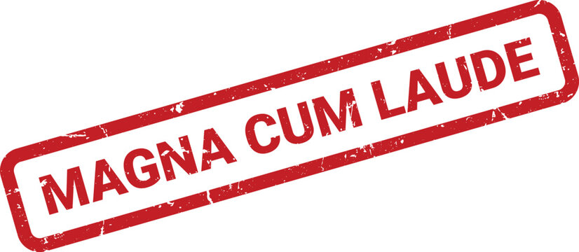 Red Magna Cum Laude Rubber Stamp Isolated on White Background, Achievement Seal