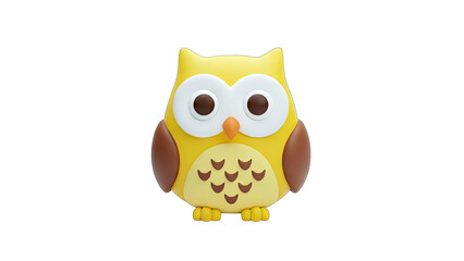 Cute Yellow Owl Toy on White Background