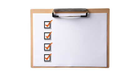 Checklist with orange check marks on clipboard