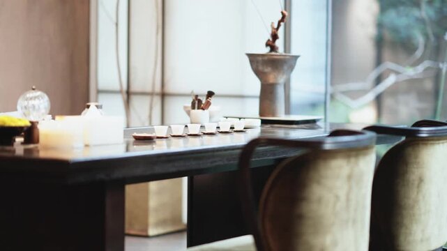 row of tea cup on table