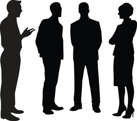 Group of Professional Business People Silhouette Standing and Talking Together in Office Meeting Isolated on White Background for Corporate Design