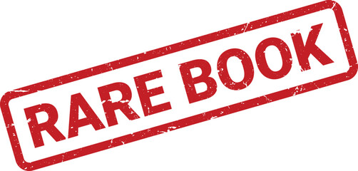 Distressed Red Rare Book Stamp on White Background Antiquarian, Collectible, and First Edition Book Concept