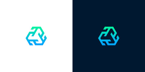 Abstract geometric logo design with a modern and professional feel, featuring interlocking shapes in a cool blue-green gradient