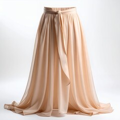 Elegant flowing peach skirt with a knotted waistband against a clean white backdrop