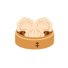 Dim Sum Dumplings in Bamboo Steamer Illustration