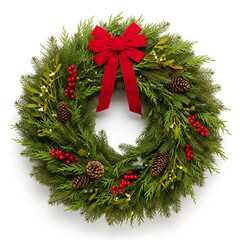 Green Christmas Wreath with Red Bow &ndash; Holiday Door Decor