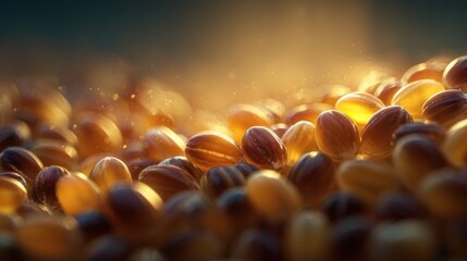 Close-Up View of Shiny Brown Seeds Glimmering Under Soft Light Against a Rich Background, Perfect for Nature and Agriculture Themes