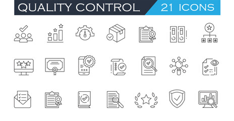 Quality Control Line Icons Set &ndash; Inspection Testing Assurance Outline Vector