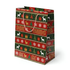 Festive Christmas gift bag with holiday patterns