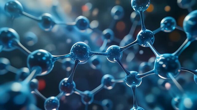 Abstract visualization of interconnected blue molecular structures on a dark background.