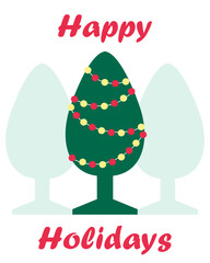unusual designer green fir tree on a white background. Christmas and new year greeting card, vector illustration