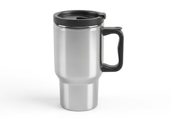 Insulated metal beverage container with contrasting handle and lid shown against a white background