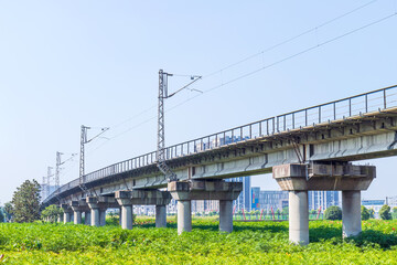 Fototapeta premium The railway bridge beside the Lantian Overpass in Chengdu, Sichuan Province, China