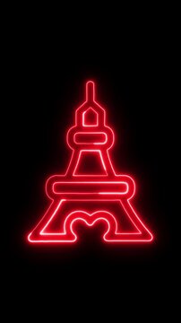 Vibrant red neon outline of an iconic Parisian architectural landmark, glowing brightly, ideal for modern design, travel themes, and urban aesthetics