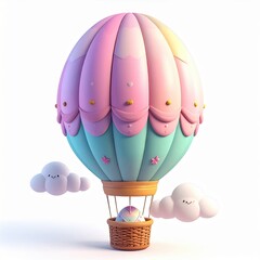 Colorful hot air balloon surrounded by fluffy clouds in a whimsical and playful design