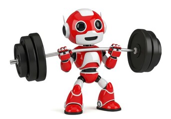 Small mechanical figure actively performs an intense weightlifting exercise