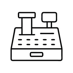 Simple line art icon of a vintage cash register, representing commerce and sales.