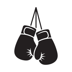 A simple black and white illustration of hanging boxing gloves