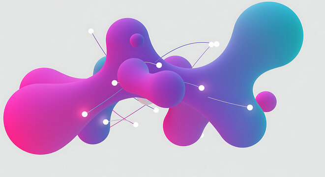 Abstract fluid shape morphing with gradient colors and control points, modern 3d rendering of organic blob form on light gray background