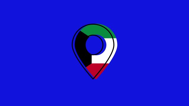 Kuwait flag inside gps pointer on blue background