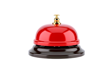 Red service bell on black base isolated on transparent background