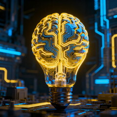 Lightbulb with Digital Brain Circuitry Concept