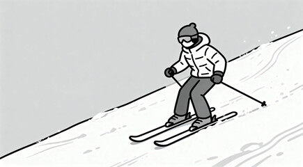 Person Skiing on Snowy Slope in Winter