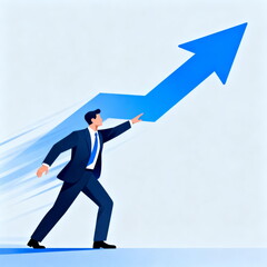 Businessman Pointing at Upward Growth Arrow
