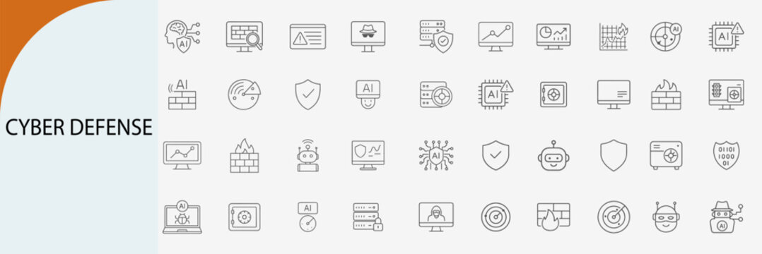 cyber defense icon set, minimal monoline vector design for digital security&rdquo;