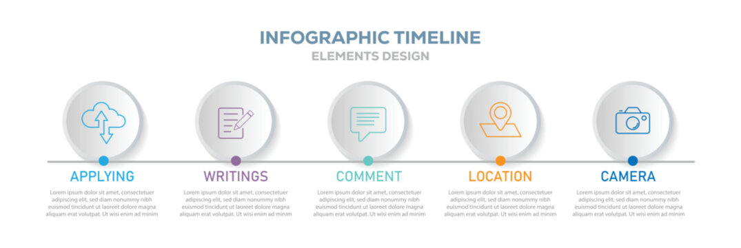 Infographic template for business. 5 Steps Modern Timeline diagram. Business milestone and strategy presentation. Vector illustration.