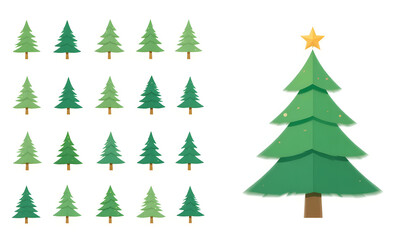 Fototapeta premium Variety of green Christmas trees with one large decorated tree