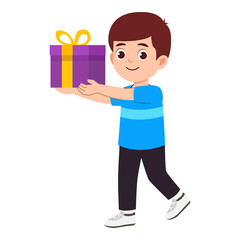 Vector illustration of Boy holding a gift box, birthday and new year party vector illustration