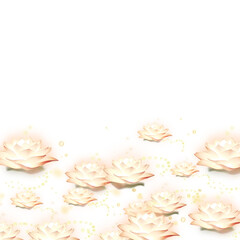 Soft glowing lotus flowers floating on a dark background with golden light particles, creating a calm, spiritual, and dreamy atmosphere.