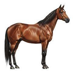 Obraz premium Stunning illustration of a muscular bay horse with black mane and tail standing proudly in profile against a transparent background for design projects