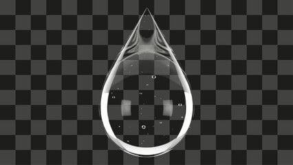 Realistic clear water drop with small bubbles inside, transparent pure liquid hanging, condensation element design, ideal for cosmetic, hygiene, or beauty product packaging